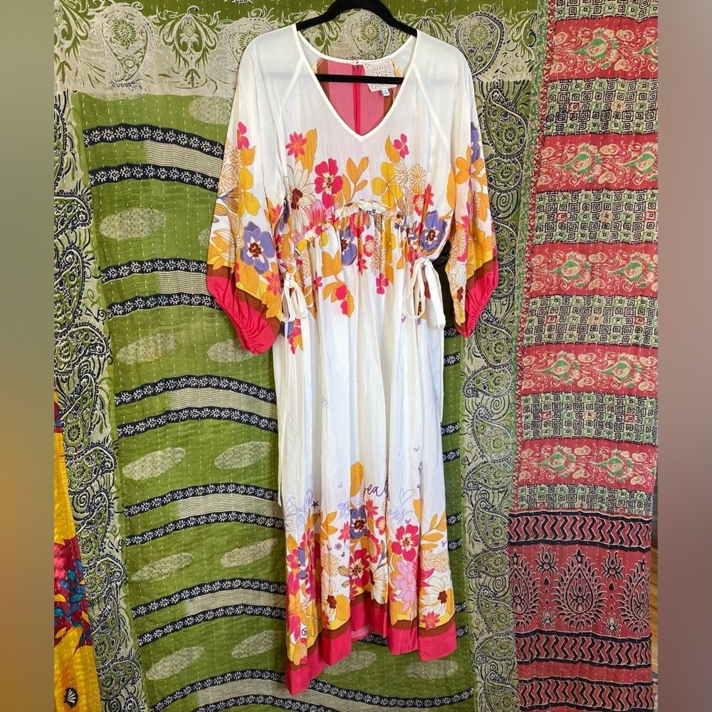 NWOT Johnny Was White/ Pink Loreli Silk Embroidered Midi Dress Size Medium - Picture 9 of 16